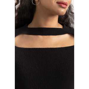 Suéter de Punto con Cuello Recortado Estilo Vintage Y2K para Mujer, Color Negro 224-211-049, con Logotipo Frontal a la Moda para Otoño Invierno - Product Image 2