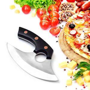 Nordic Forge High Carbon Steel Custom Ulu <b>Knife</b> Leather <b>Sheath</b> Black Resin Handle Pizza Cutter 6-7.9in Ambidextrous Industrial - Product Image 2