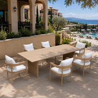 Ensemble de salle à manger extérieure en teck pour hôtel-resort, résistant aux intempéries, avec fauteuils, mobilier de patio de qualité commerciale
