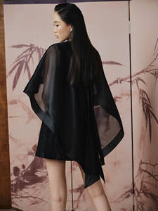 MISTY GRACE <b>dress</b> _ elegant modern classy light organza cape overlay <b>cocktail</b> <b>dress</b> OEM ODM Vietnam - Product Image 4