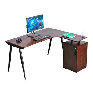 Bureau d'angle en forme de L 140x120cm avec base de rangement et système de pieds en bois de caoutchouc CONE HBCO059 - Product Image 1