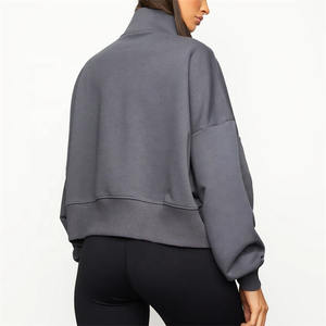 เสื้อสเวตเชิ้ตคอปกแบบรูดซิปสำหรับผู้หญิงเสื้อครอป1/4แบบมีซิปสำหรับ100% ผ้าฝ้ายด้านหน้าครึ่งแขนยาวกำหนดโลโก้ได้เอง - Product Image 2