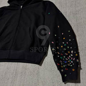 Venta al por mayor Hombres Rhinestone Cremallera Sudadera con capucha Diseño Bling personalizado Streetwear OEM Suministro de fábrica - Product Image 3