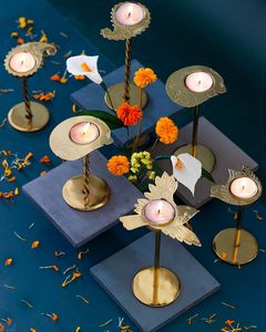 Bougeoirs en aluminium martelé pots de bougie en métal doré photophore décoratif ensemble de bougeoirs de luxe pour la décoration intérieure - Product Image 1