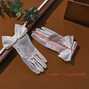 Bridella OG37 Short Pearl and <b>Mesh</b> <b>Gloves</b> Clear Fingerless Style Soft and Flexible for Weddings Proms Formal Events - Product Image 2