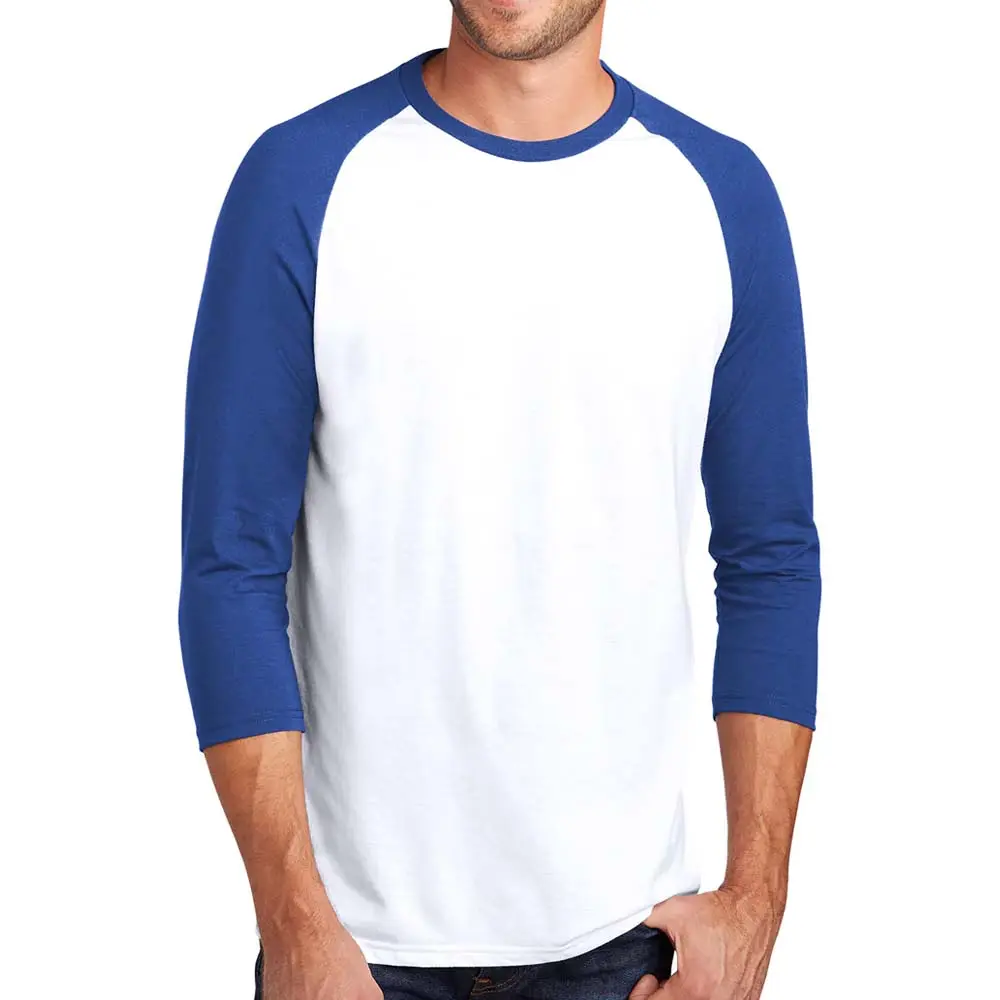 Camiseta com gola tripla para homens, camiseta branca/azul royal da manga 3/4 perfeita para homens