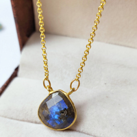 Pierres précieuses en Labradorite naturelle, taille 14mm, argent Sterling 925, or Vermeil, ensemble de lunette, collier pendentif, collier en argent