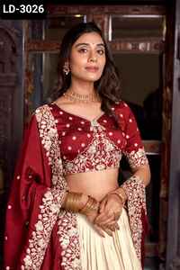 Tissu de soie Tussar imprimé avec feuille de travail Lehenga Choli et paillettes et chemisier de travail de broderie de fil - Product Image 6