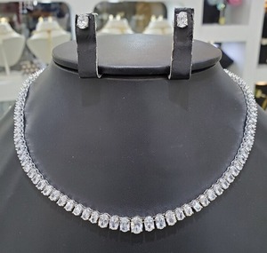 สร้อยคอเพชรมอยส์ซอไนต์รูปวงรีสีขาวพร้อมต่างหูสร้อยคอสวยปรับแต่งเครื่องประดับของขวัญที่ดีที่สุดสำหรับผู้หญิง - Product Image 4