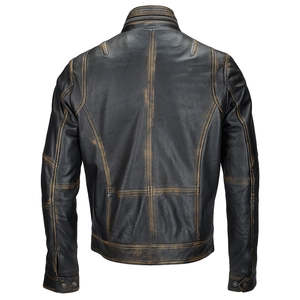 Veste en cuir véritable 100% pour homme, style décontracté vintage, col rabattu, fermeture éclair, manches longues - Product Image 4
