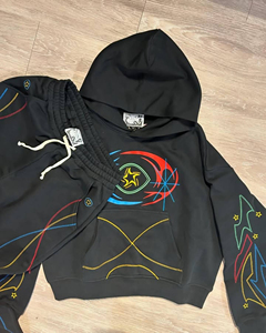 Ensemble survêtement d'hiver surdimensionné personnalisé avec surpiqûres contrastées pour homme, imprimé intégral avec passepoil, 100 % coton, léger, pantalon de survêtement et sweat à capuche - Product Image 4