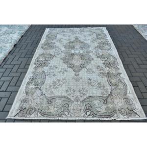 Alfombra Turca Vintage, Alfombra Grande de 5.4x8.5 pies, Alfombra de Lana a Cuadros Gris Marrón - Product Image 1