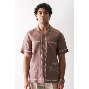 Prix le moins cher broderie 100% coton lin col rabattu demi manches avec poche chemise couleur unie chemise en lin pour hommes - Product Image 1