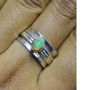 โอปอลเอธิโอเปียน925สเตอร์ลิงอัญมณีธรรมชาติหรูหราเครื่องประดับงานแต่งงานแหวนเงินทำด้วยมือ - Product Image 1