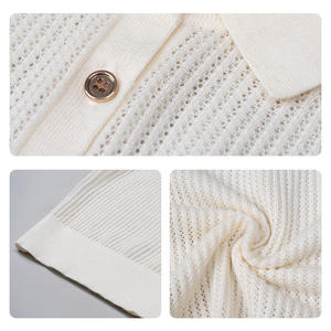 China Bangladesh Factory Price OEM Customized Logo Embroidery French Style <b>Polo</b> Collar Hollow Knit Womens Loose Casual <b>Top</b> Shirt - Product Image 6