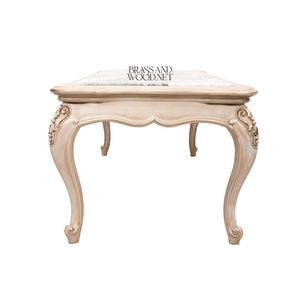 Table basse rectangulaire de luxe avec plateau en marbre blanc veiné gris et cadre finition crème sculpté à la main pour les intérieurs classiques - Product Image 6