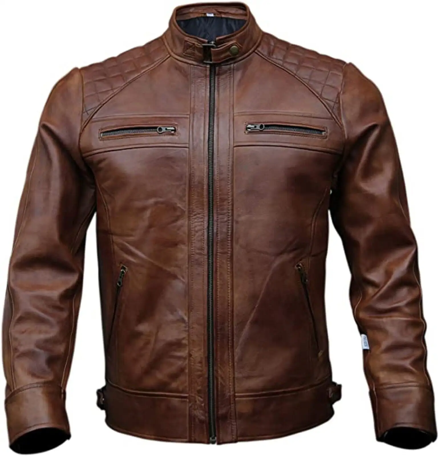 Vintage Men's Genuine Leather Biker Jacket In Motorcycle Style With customize logo on it