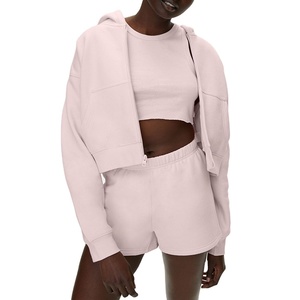 Conjunto Deportivo Informal de Otoño 2025 para Mujer, 100% Algodón, Sudadera con Capucha, Ropa Deportiva de Calle, Conjunto de 2 Piezas, Sudadera con Capucha y Pantalones Cortos con Logotipo Personalizado - Product Image 6