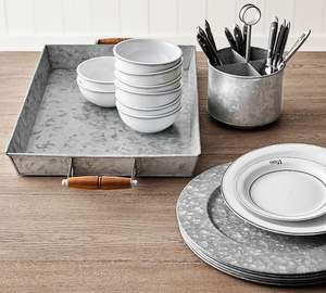 <b>Italian</b> Household Decorative Galvanized Metal Tray Set Dinnerware Kitchenware Fancy Handles for Serving <b>Top</b> Tabletop <b>Italian</b> - Product Image 4