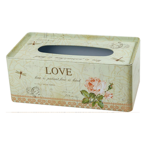 Boîte à mouchoirs rectangulaire de luxe en or avec d'élégantes roses en porcelaine et des feuilles métalliques appliquées sur le côté, à des prix de gros. - Product Image 6