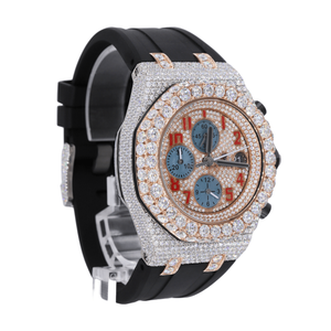 Reloj cronógrafo de lujo Iced Out Moissanite para hombre, reloj de pulsera mecánico automático con correa de goma VVS Hip Hop con aspecto de diamante de oro rosa - Product Image 3