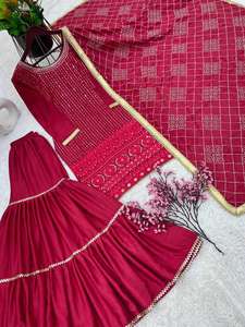 Faux Georgette <b>Sequence</b> & Embroidery <b>Top</b> With Moti Work Lace Full Sleeve and Sharara With Heavy Embroidery Work Dupatta - Product Image 5