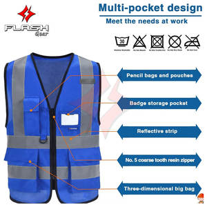 Gilet de sécurité réfléchissant avec poches, fermeture éclair, haute visibilité, classe 1 ANSI, EN ISO 20471, imperméable, logo personnalisé, OEM, gilet pour homme - Product Image 3