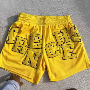 Top Quality <b>Black</b> Line Loose 100%Cotton Chenille Embroidered <b>Shorts</b> <b>Men's</b> Street Casual Fitness Sweat <b>shorts</b> for <b>Men</b> - Product Image 5