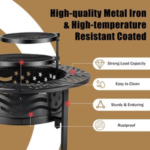 Durable Portable Steel Fire Pit with BBQ <b>Grill</b> for Outdoor Garden Patio Heating and <b>Camping</b> - Product Image 4