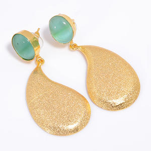 Laiton 14k plaqué or mode pierres précieuses boucle d'oreille à la main personnalisé en laiton pierres précieuses bijoux exportateur fabricant bijoux en laiton - Product Image 4