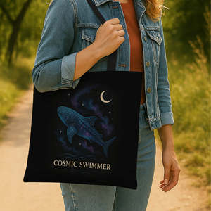 Bolsas de Mano con Cremallera de Tiburón Ballena Cósmico, Personalizables, Ecológicas, de Lona, con Forro de Algodón y Poliéster, Reciclables, con Diseño de Dibujos Animados - Product Image 2