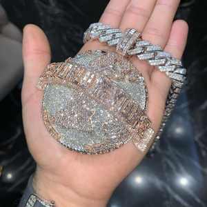 Pendentif Moissanite Personnalisable en Argent 925 Plaqué Or 18 carats, Certifié GRA, Style Baguette Unisexe, Bijou Hip-Hop pour Rappeur - Product Image 2