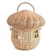 Haute qualité rotin champignon mignon maison de poupée panier de rangement enfants jouets rotin champignon panier