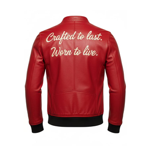 Chaqueta Bomber Unisex de Lona y Cuero Genuino Azul Rey con Cuello y Puños Plegables, Logotipo Frontal Personalizado Estampado, Estilo Urbano - Product Image 4