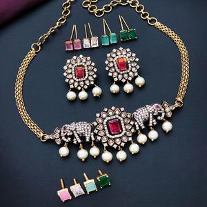 Best Quality With Matte Finish Stones Look Designer <b>Necklace</b> <b>Set</b> With <b>Earrings</b> For Special Occasion Wear For Women - Product Image 1