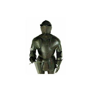 Traje de caballero negro de acero ARMOR cuerpo de tamaño completo envejecido - Product Image 3
