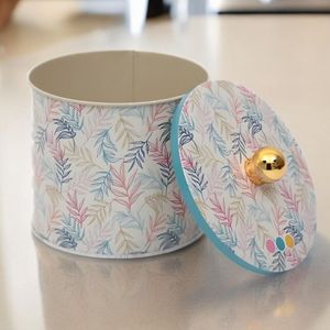 1.7L <b>Metal</b> round Canister with Knob Handle 140x125mm Leaf Pattern Design - Product Image 5