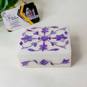 Handcrafted Bone Inlay Natural Marble Jewelry <b>Box</b> Floral Pattern Rectangle Shape Customized Style-Thanksgiving Gift - Product Image 1