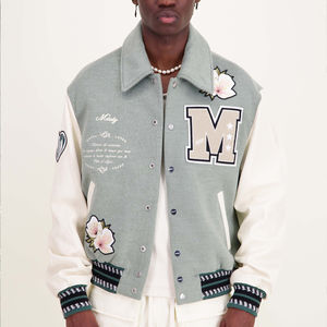 Veste de baseball OEM en chenille avec logo brodé sur mesure pour hommes Veste de baseball en cuir hiver Letterman Varsity Street Style avec manches - Product Image 1