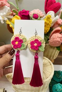 Handmade With Love Bohemian Hemp Rope Hoop Earrings Turquoise Beaded Women's Fashion Jewelry - Product Image 3