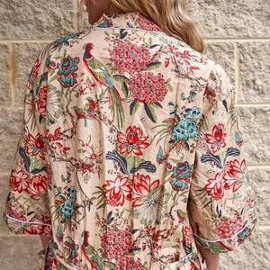 Robe Kimono en Coton Imprimée à la Main Style Bohème, Légère et Respirante, Taille Unique pour la Maison ou la Nuit, Fourniture ODM - Product Image 1