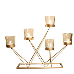 เชิงเทียนที่ไม่ซ้ำกันกับ5แก้วสีทองหรือหลายสีที่กำหนดขนาดสำหรับงานแต่งงานบ้านและการตกแต่งเทศกาล - Product Image 1