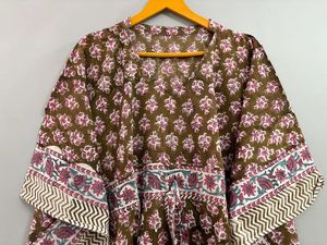 Jaipuri imprimé coton fait à la main caftan Robe longue couverture de plage Maxi Kimono Robe avec fleur bloc imprimé vêtements de nuit Style décontracté - Product Image 2