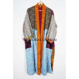 Vintage Floral Elegant <b>Silk</b> <b>Kimono</b> Robe Boho Loungewear Festival Coverup Handmade Patchwork Sari Recycled <b>Silk</b> Long Sleeve Full - Product Image 4