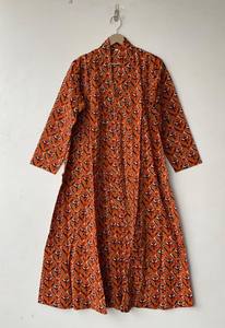 Indian Hand Block Print Cotton Maxi Dress Lightweight <b>Dressing</b> <b>Gown</b> - Product Image 3