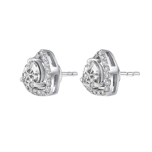 Pendientes de Plata de Ley con Halo Redondo de Circonita Blanca, Chapados en Rodio, para Niños, Regalo Romántico para Compromiso, Aniversario, Boda o Fiesta - Product Image 3