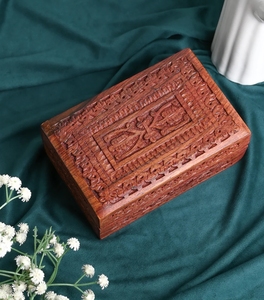 <b>Wooden</b> Jewellery <b>Box</b> with Brass Inlay for Women Hand carved Multipurpose <b>Storage</b> Vintage Decorative Chest Trinket Holder Gift - Product Image 5
