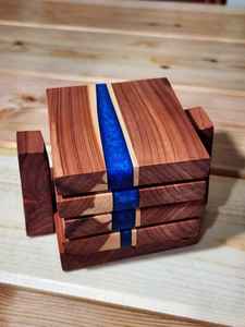 Unique Light Wood Teal Epoxy Resin Square Beveled Edge Coaster Set Drink Mat <b>For</b> Home Bar <b>Kitchen</b> Table Protector <b>Decor</b> <b>Item</b> Pad - Product Image 2