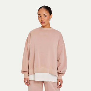 Polaire uni teint surdimensionné femmes sweat unisexe lettre impression sweats à capuche blanc col rond sweats Logo personnalisé hauts pullover - Product Image 3