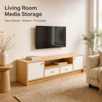 Meuble TV moderne en bois massif, console multimédia avec tiroirs de rangement pour salon, hôpital, école - Écologique et durable